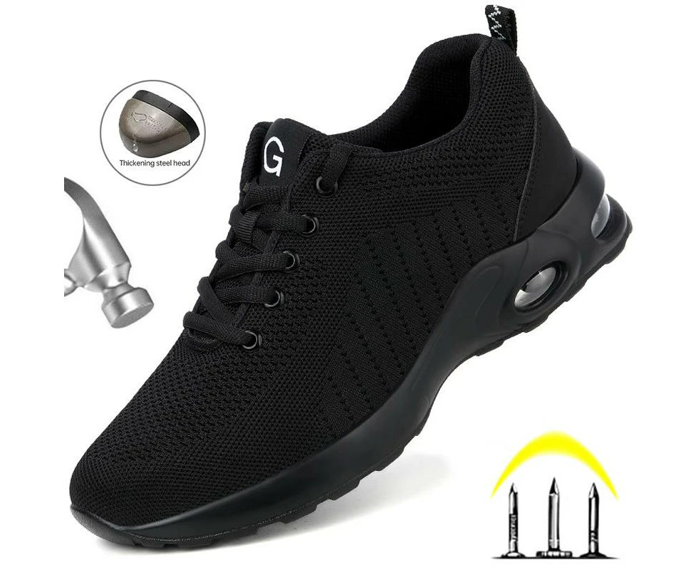 Men Breathable Lightweight Work Boots Steel Toe Safety Anti-Puncture Work Shoes-Black