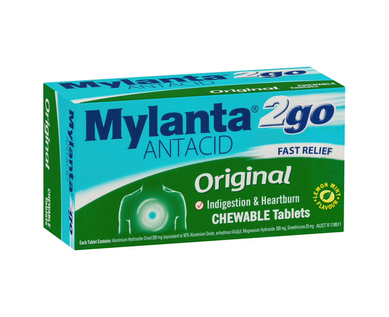 Mylanta 2Go Antacid Original Chewable Tablets Lemon Mint 100 Pack