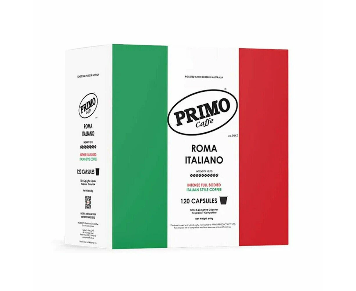 120pc Primo Caffe Roma Italiano Intense Capsules Pods 640g Nespresso Compatible