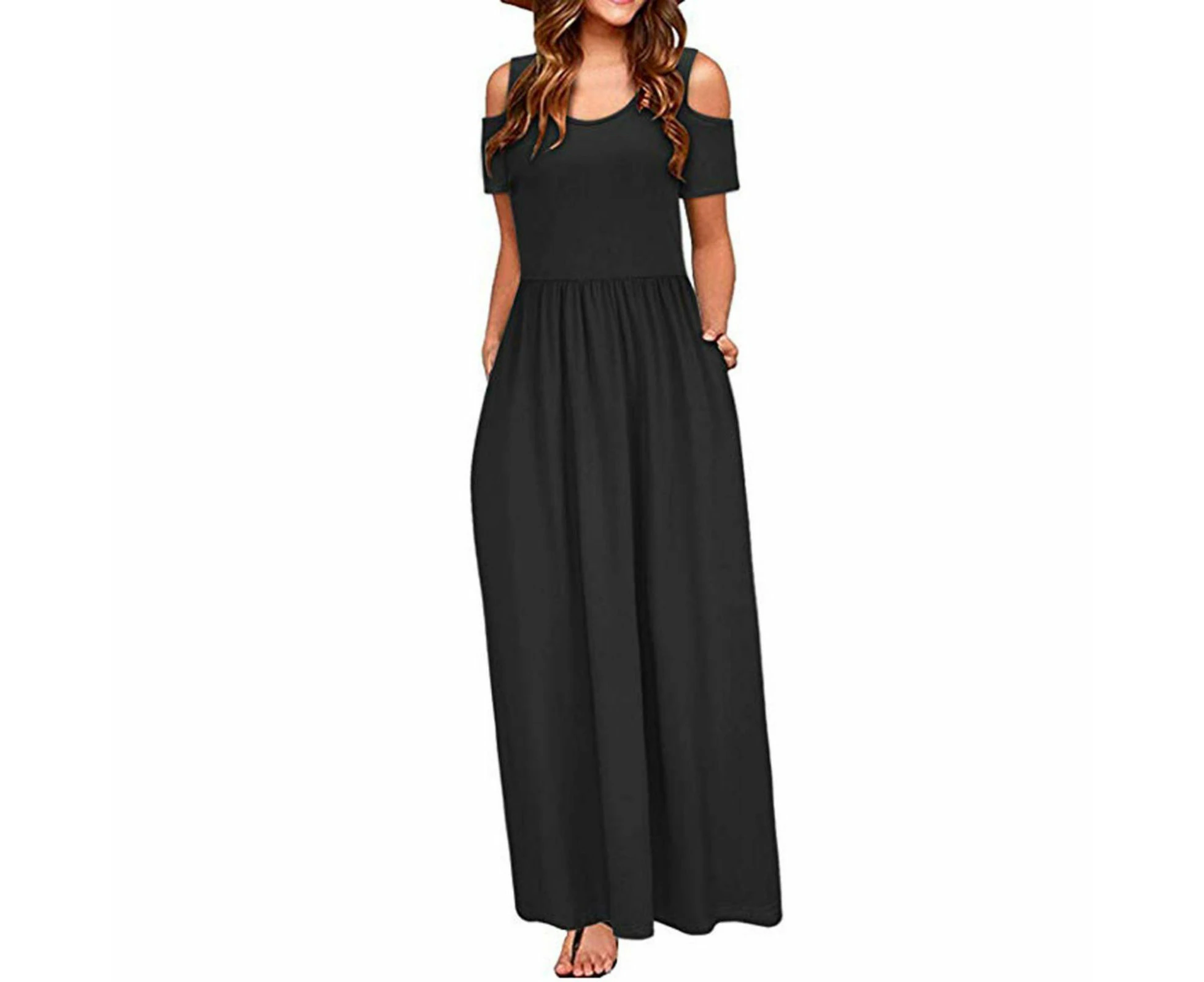 Off Shoulder Round Neck Dress with Pockets