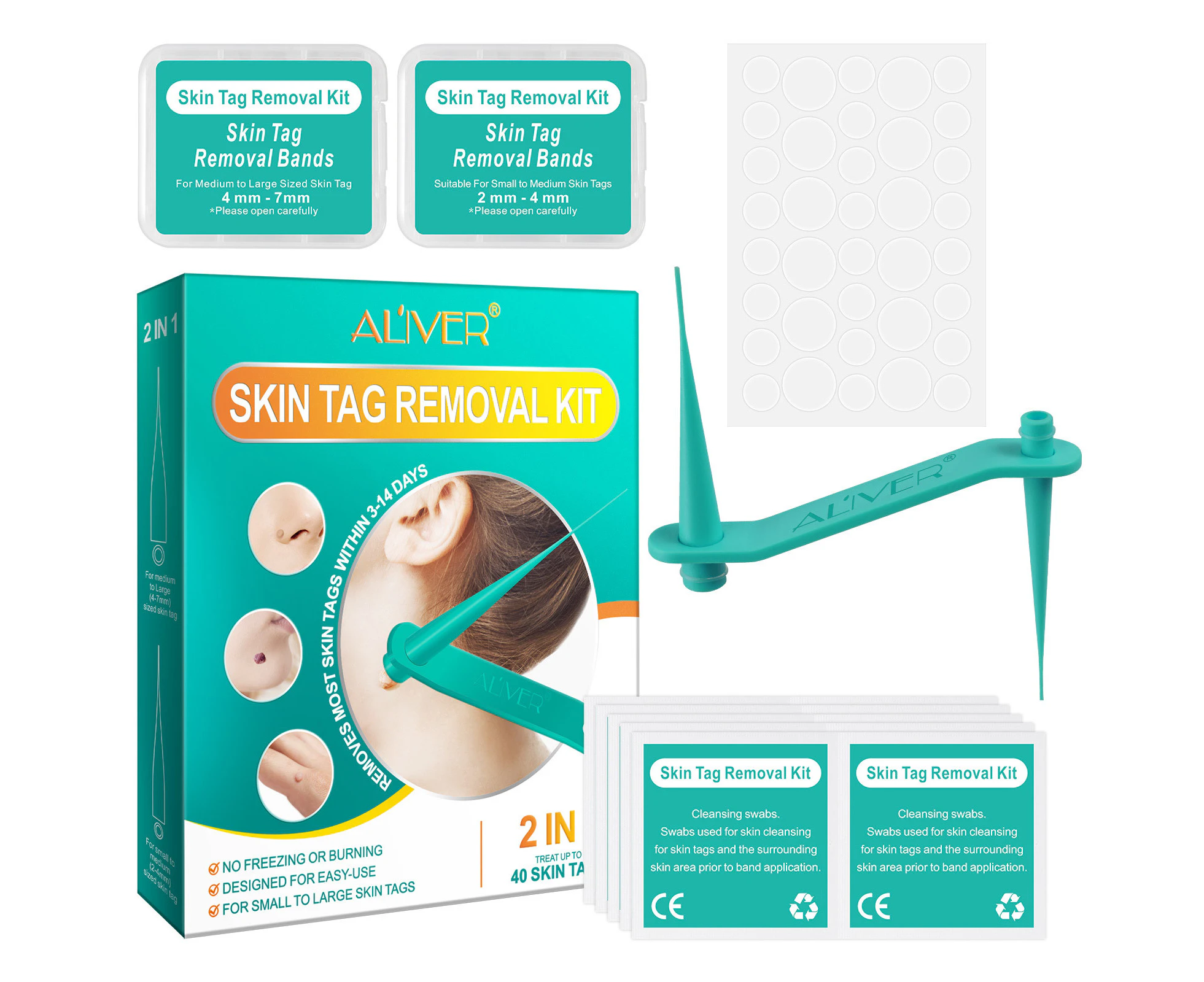 Aliver Skin Tag Removal Kit Fast & Effective Safe Mole Wart Remover Acne Patches Bands Micro Treatment Pimple Pads Painless