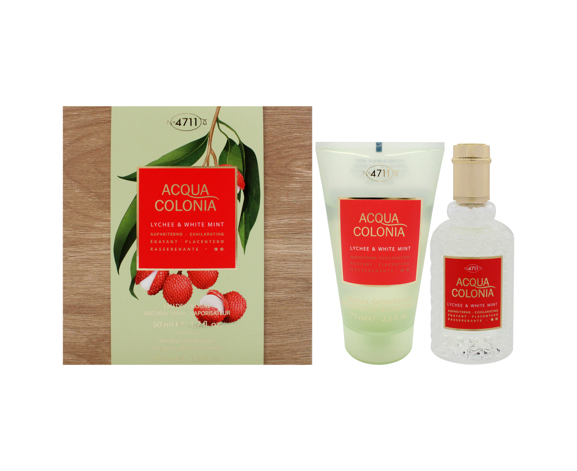 4711 Acqua Colonia Lychee and White Mint by Muelhens for Unisex - 2 Pc Gift Set 1.7oz EDC Spray, 2.5oz Shower Gel