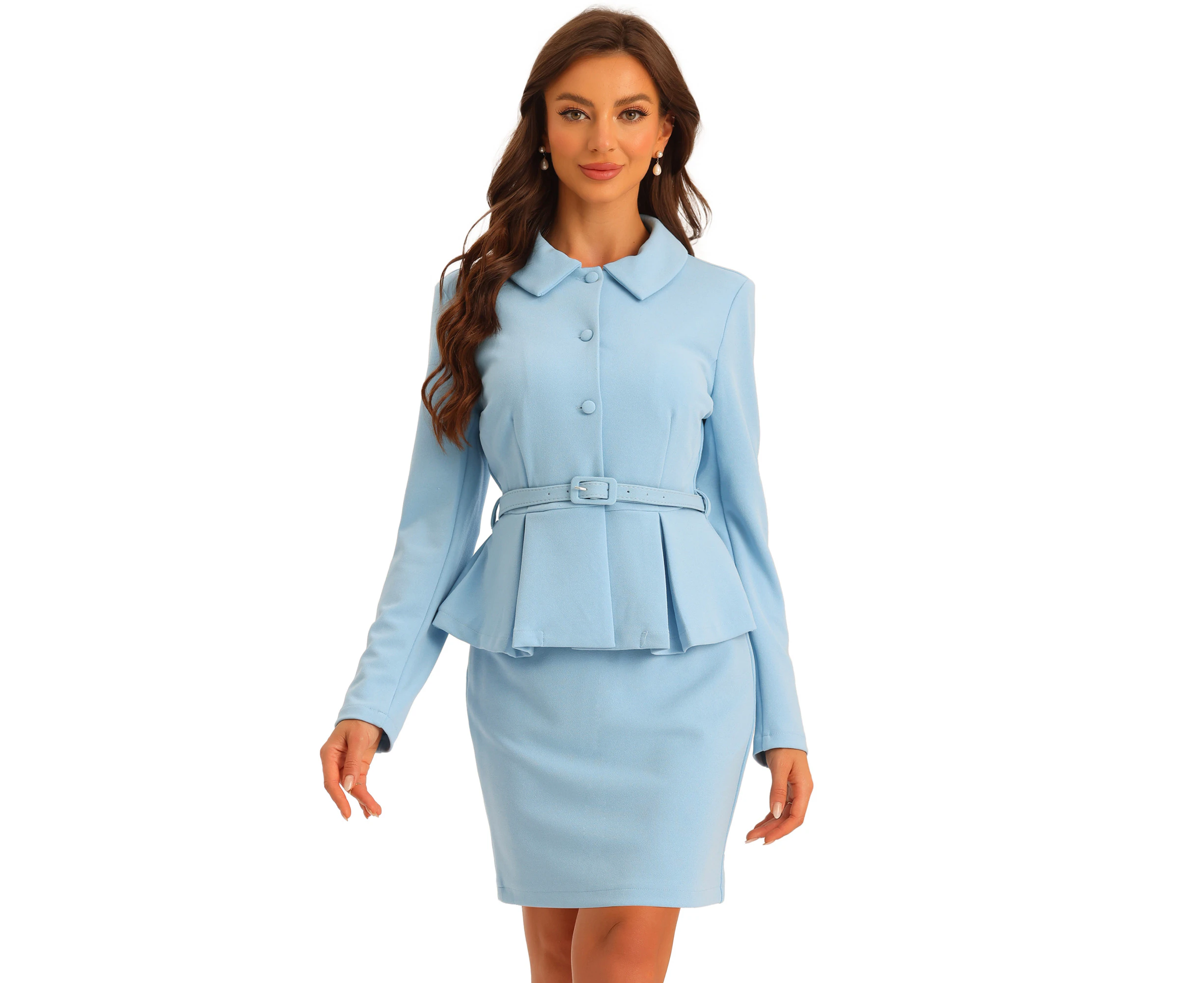 Allegra K Two Pieces Business Peplum Blazer Pencil Skirt Sets