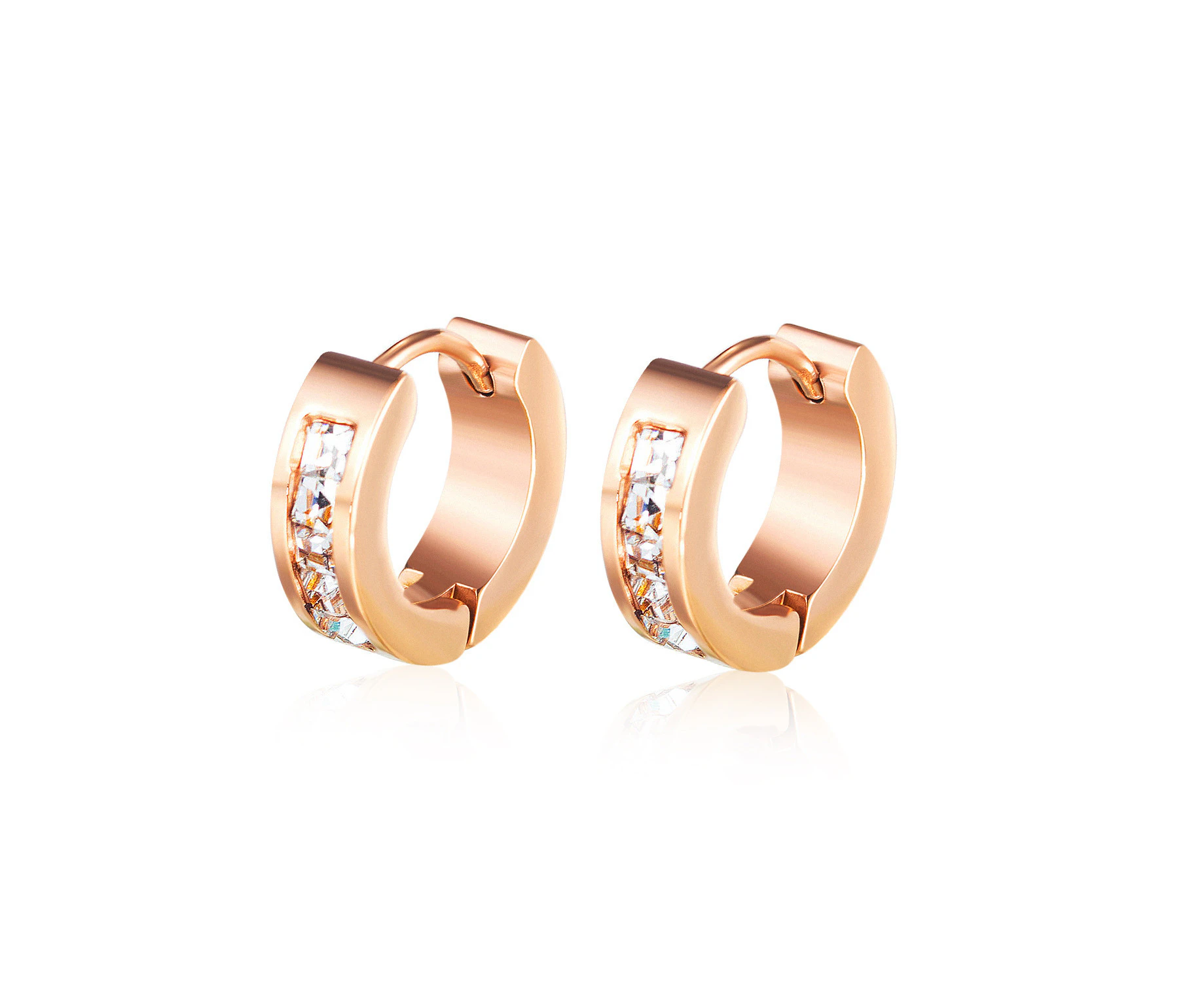 14K Gold Plated Stainless Steel Stud Earrings For Women,Hypoallergenic,Premium Cubic Zirconia Studs,Model:584-Rose Gold