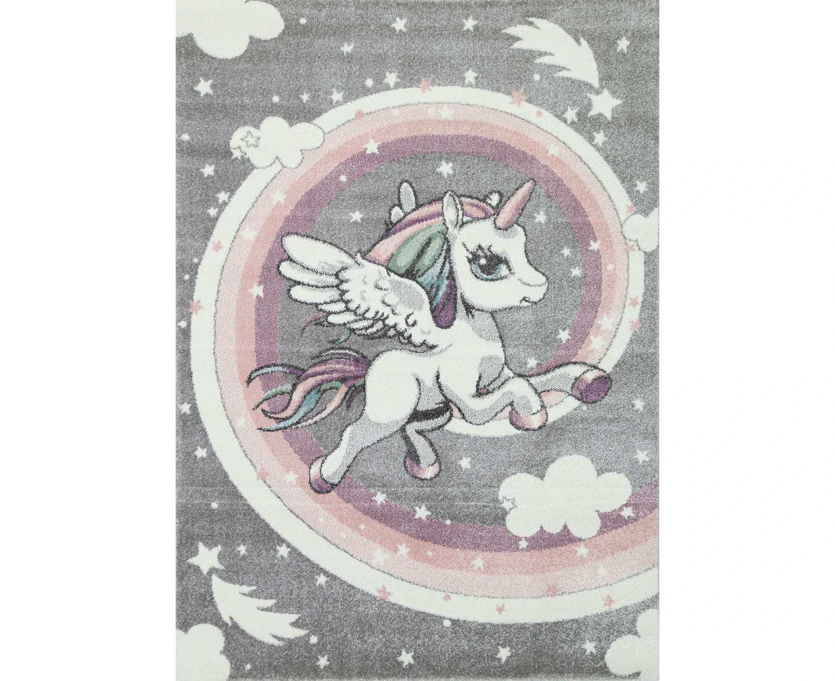 Happy Feet 170x120cm Unicorn Rug - Pink/Grey