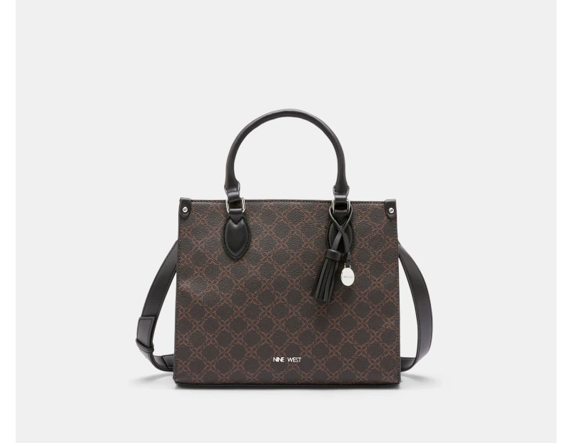 Nine West Chelsay Satchel Bag - Brown Logo/Black