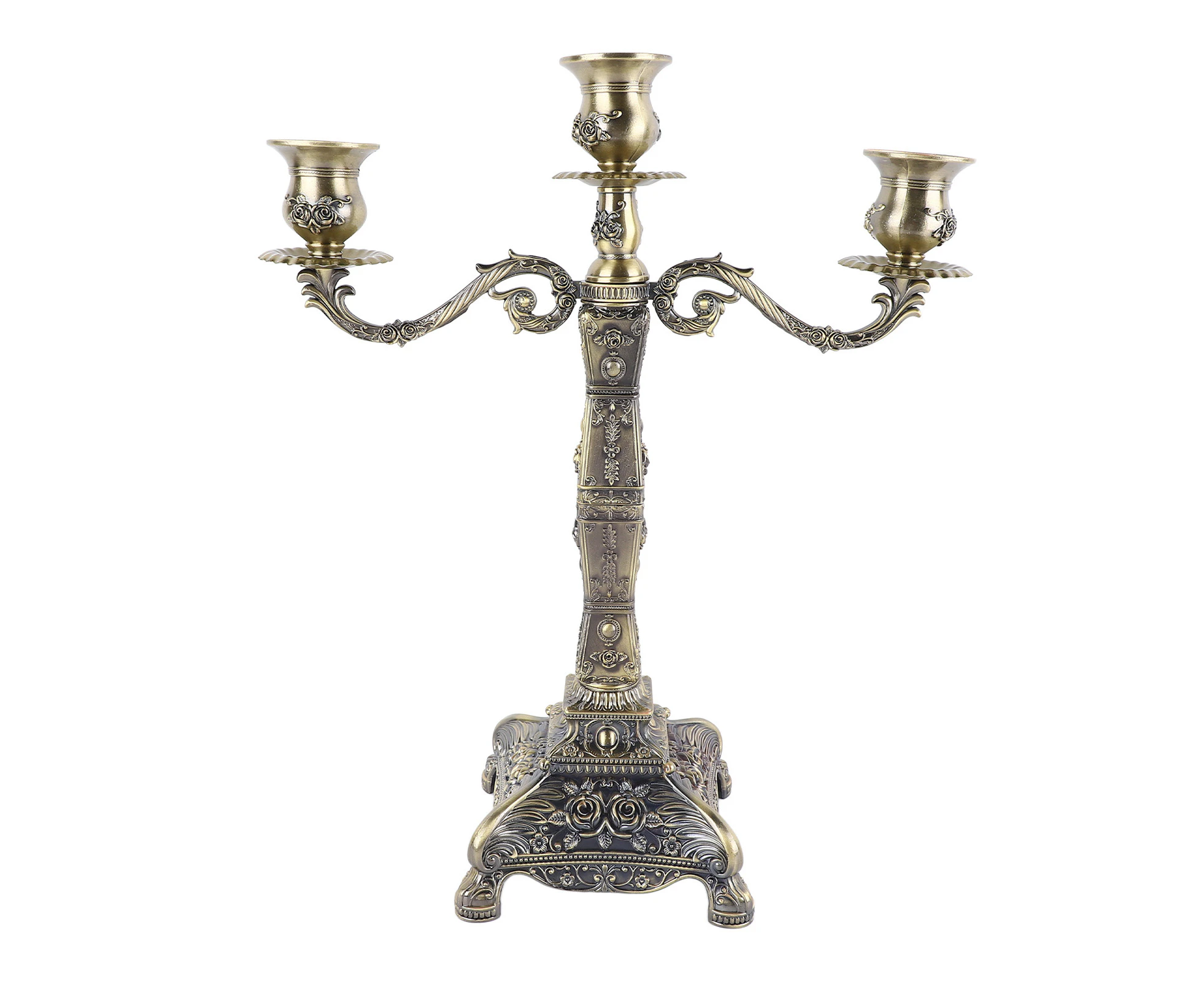 UPPFA Metal Arms Candelabra European Style Retro Candlestick Holder Romantic Candle Holder Decoration for Wedding Dinner Party Bronze Three Heads