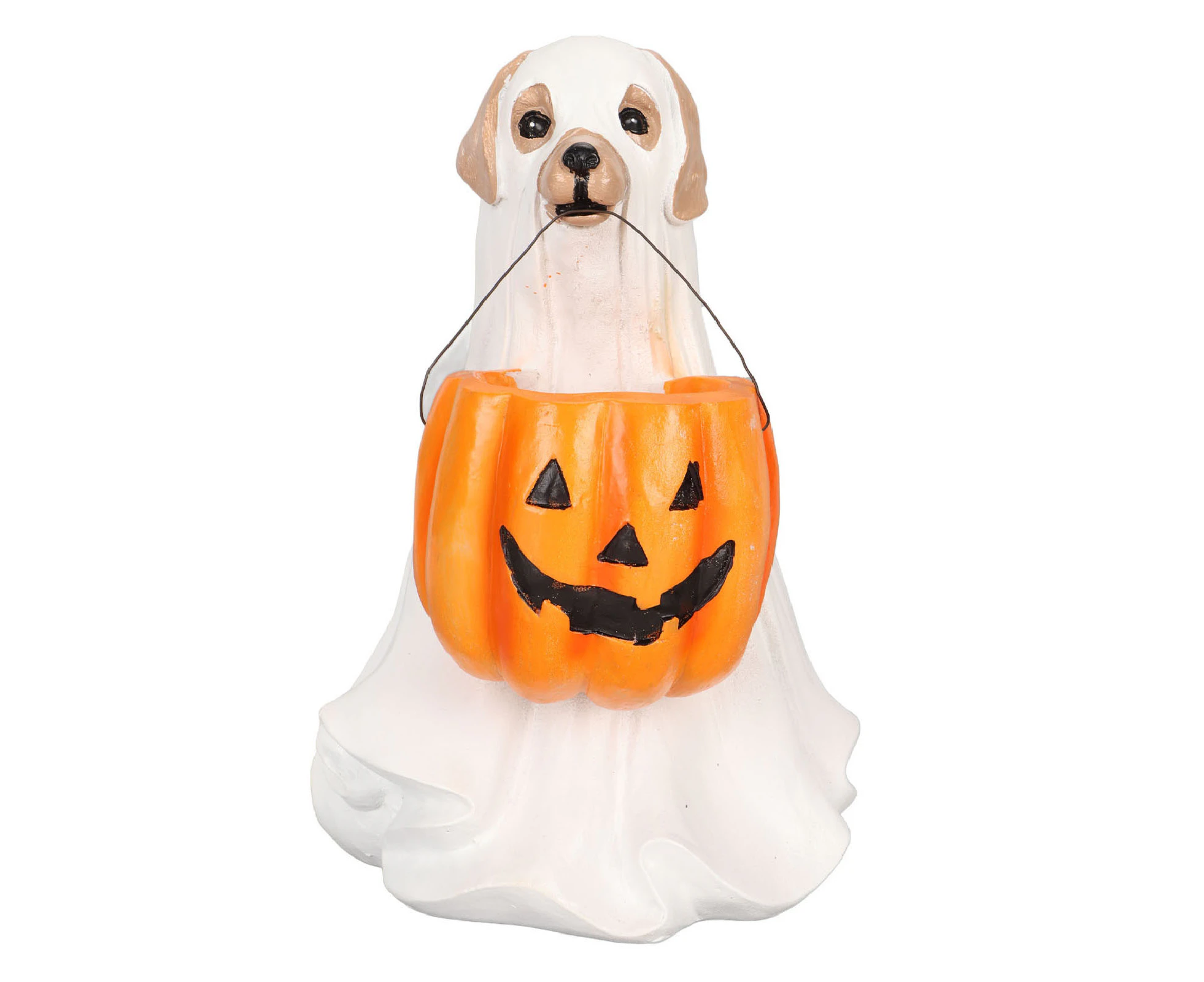 UPPFA Halloween Ghost Dog Statue Resin Pumpkin Dog Ornament Cute Spooky Ghost Dog Figurine for Indoor Outdoor