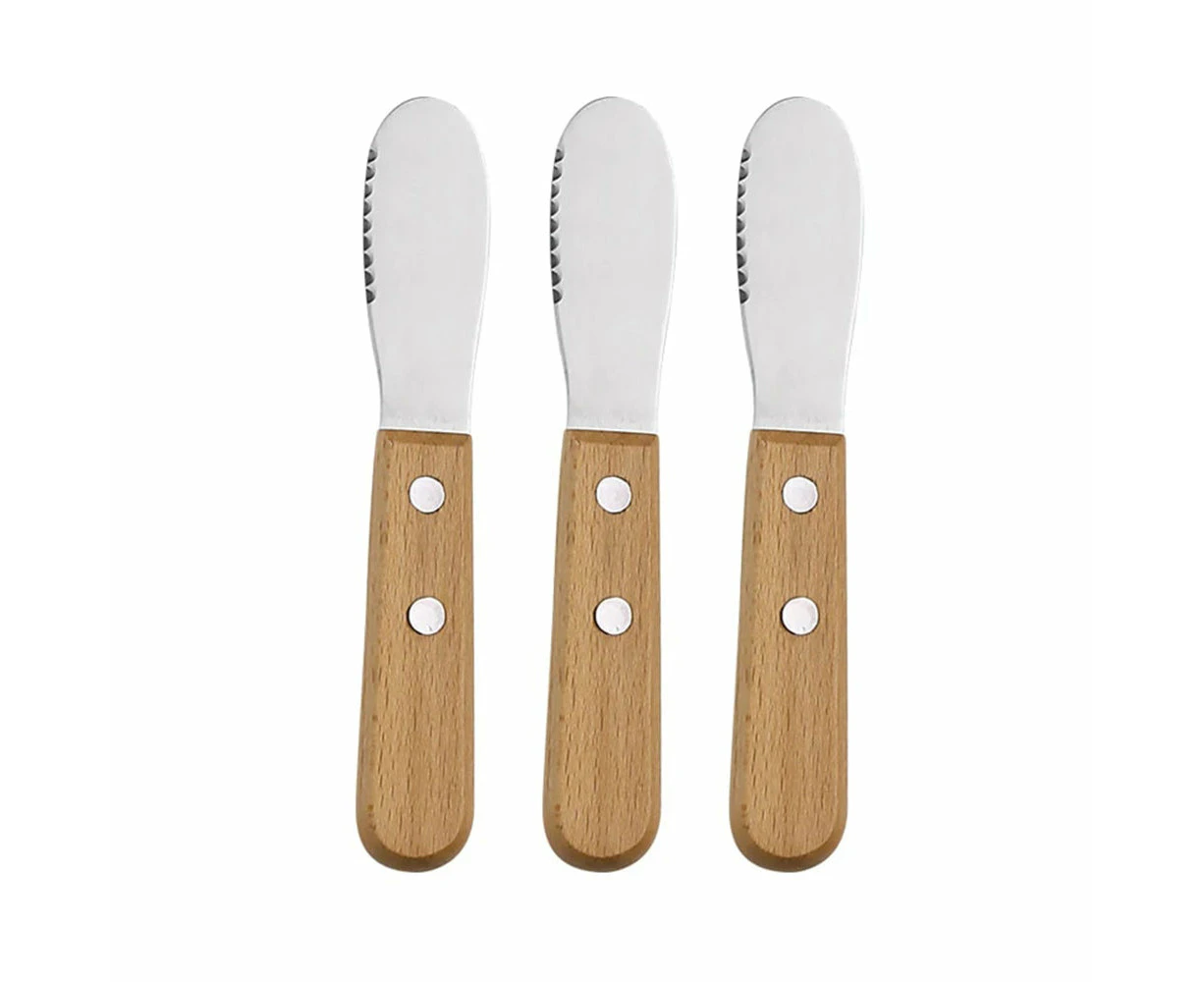 Anygleam Natural Brown 3pcs Wooden Butter Knife Kitchen Food Kitchen Tableware