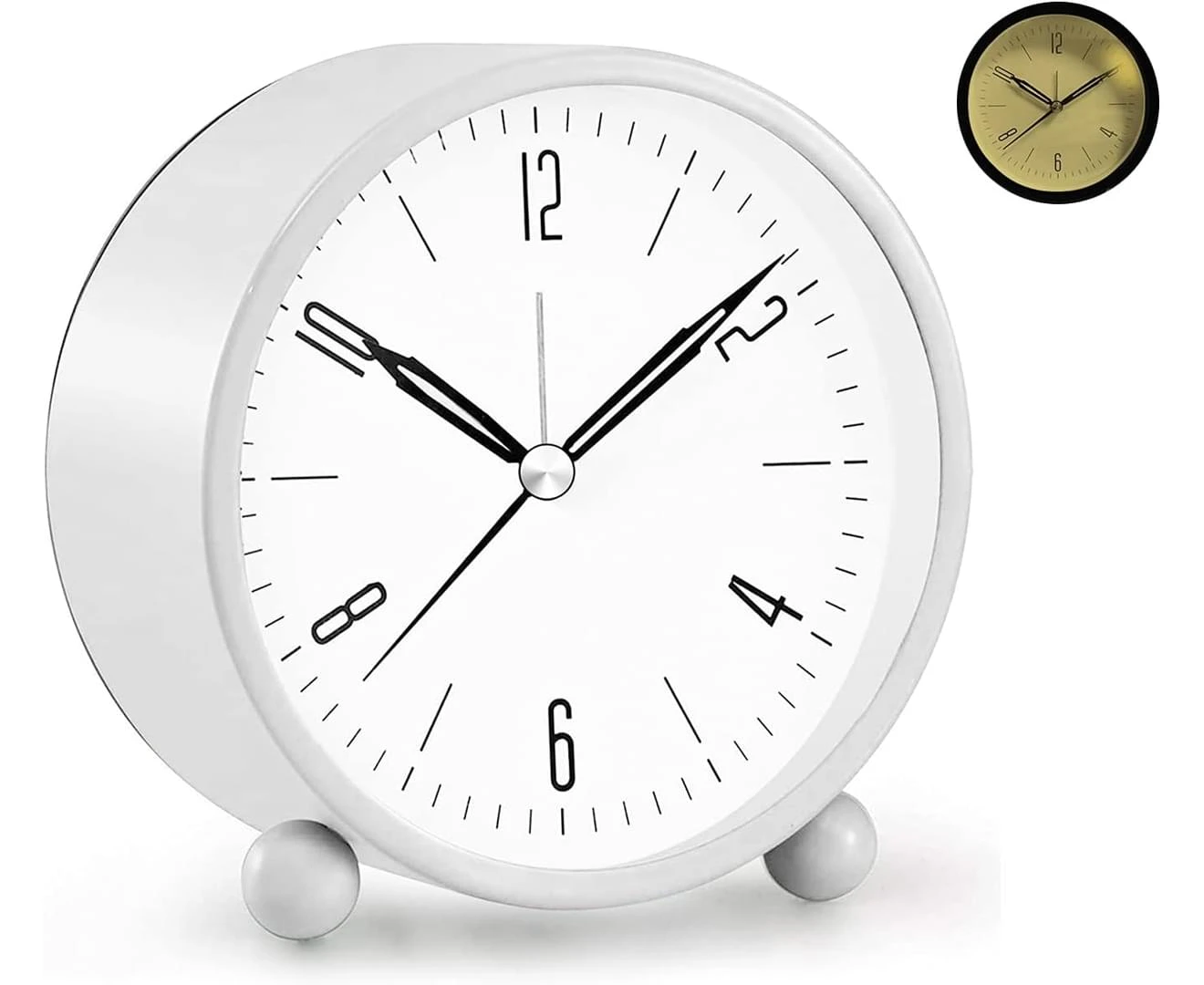 4 Inch Analog Alarm Clock, Super Silent Non Ticking Battery Operated Loud Alarm Clock, Easy Set and Night Light Function, Bedroom Bedside Desk Office Study