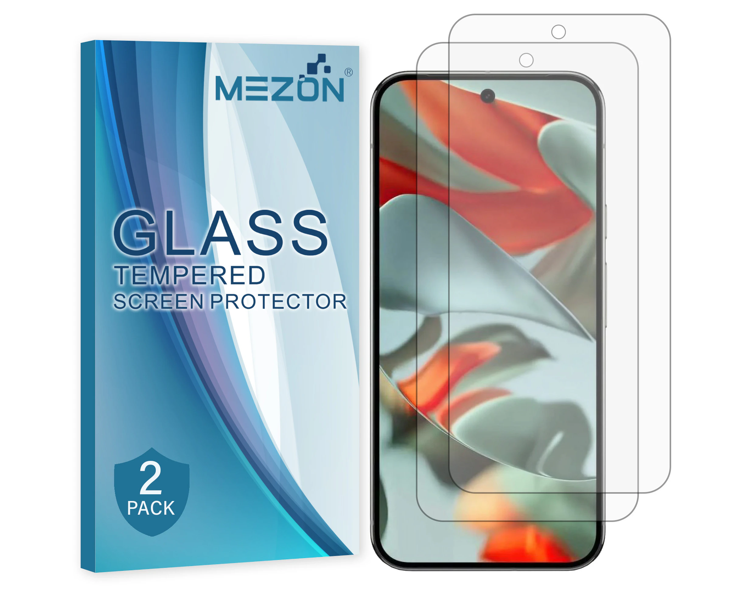 [2 Pack] MEZON Google Pixel 9 Pro Tempered Glass Crystal Clear Premium 9H HD Screen Protector – Case Friendly, Shock Absorption (Pixel 9 Pro, 9H)