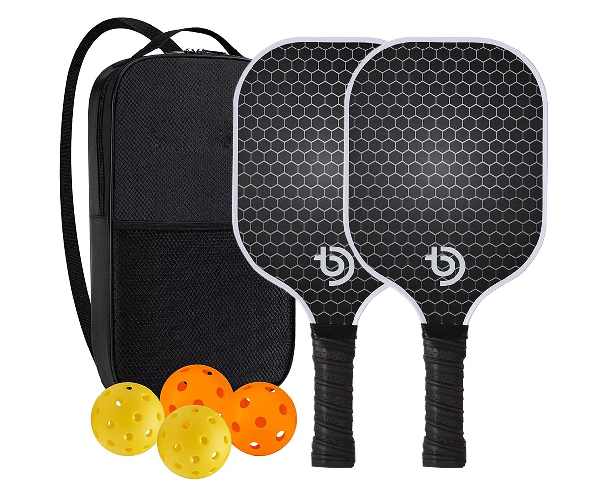 Fiberglass Surface Pickleball Rackets Set with Balls and Carry Bag-black