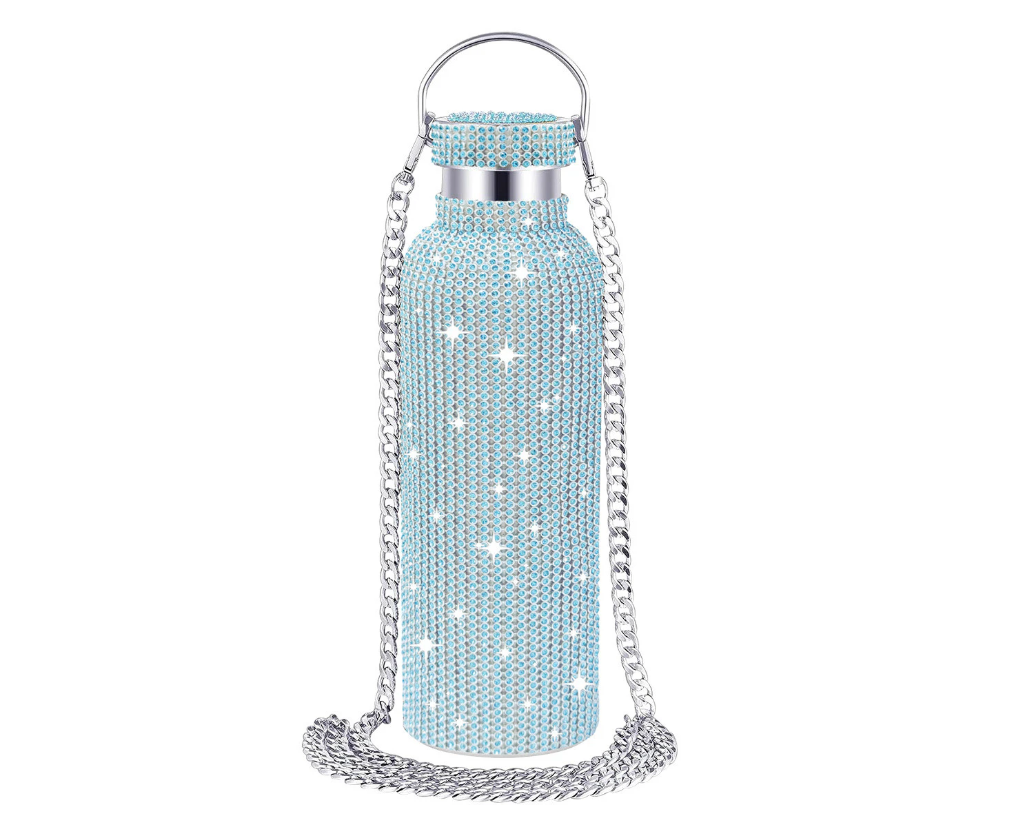 Bling Water Bottle Rhinestone Diamond Stainless Steel Glitter Insulated Bottle-blue