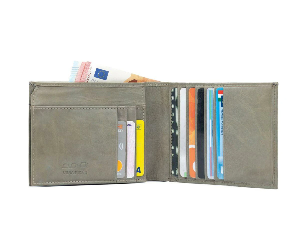 ? Luxe Leather Men's Wallet: Kaili Mood Portafogli Uomo K11105fb In Grey With Blue Insert ?