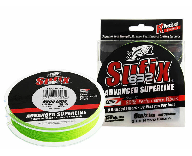 Sufix 832 Braid 40lb 150yds Neon Lime