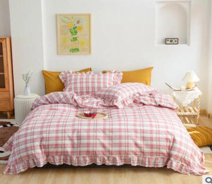 3D Pink Plaid 50075 Quilt Cover Set Bedding Set Pillowcases Duvet Cover KING SINGLE DOUBLE QUEEN KING