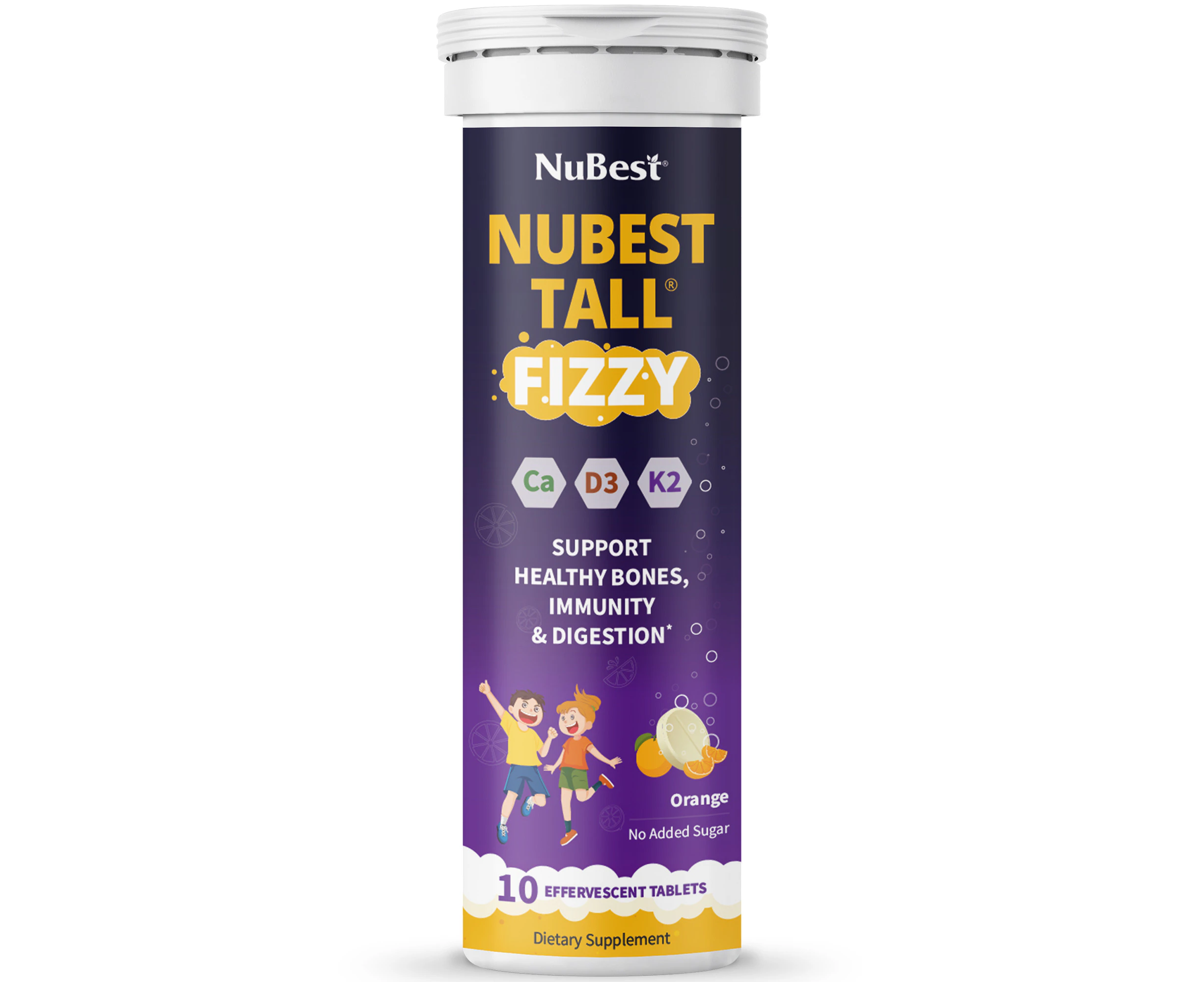 NuBest Tall Fizzy, Effervescent Tablets for Ages 4+, Orange Flavor, 10 Servings