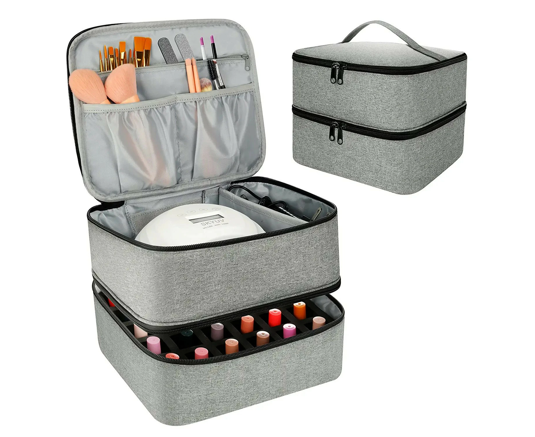 LOYOUTH Amazon New Nail Polish Carrying Bag Double Layer Nail Polish Storage Bag Can Hold 30 Bottles Cosmetic Bag gray