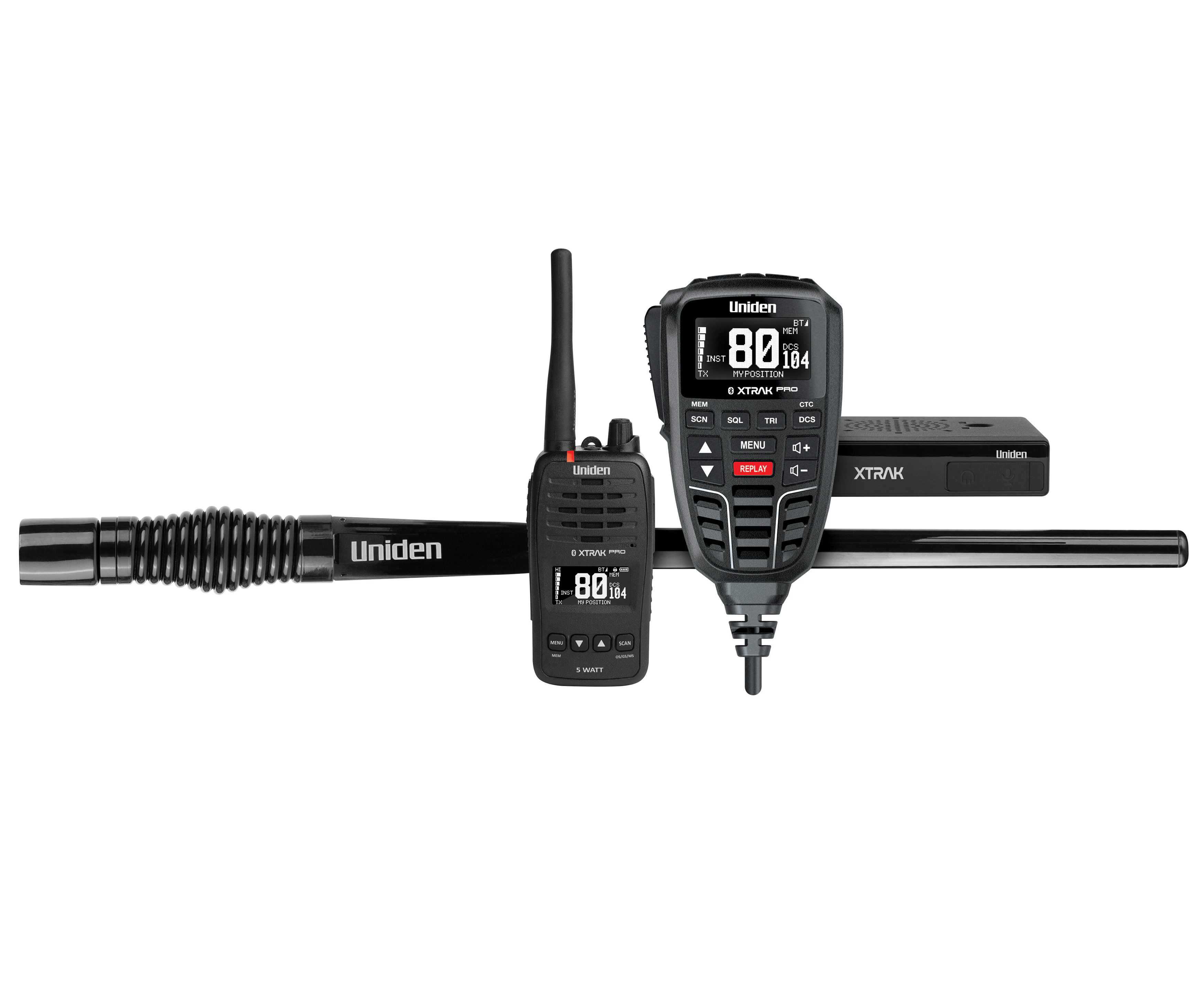 Uniden XTRAK 80 PRO In-Vehicle Radio, XTRAK 50 PRO Handheld Radio and ATX970S Heavy Duty Antenna Pack