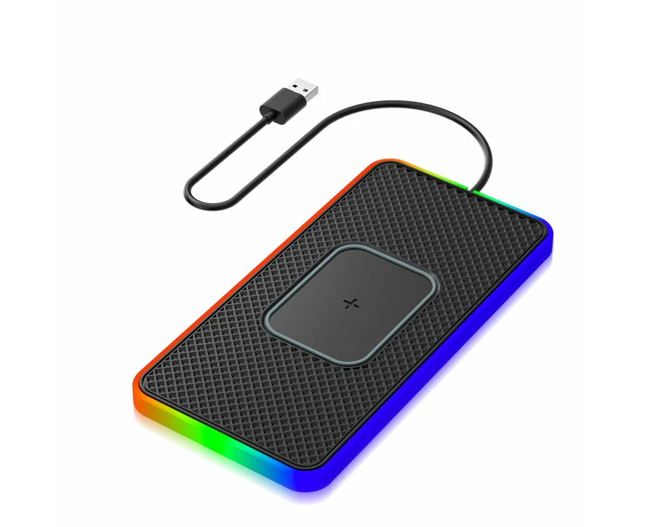 2 In 1 15W Car Mobile Phone Wireless Charger Non-slip Mat with Colourful Light - USB Cable 0.3m