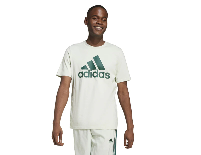 Adidas Men's Essentials Single Jersey Big Logo Tee / T-Shirt / Tshirt - Linen Green/Collegiate Green