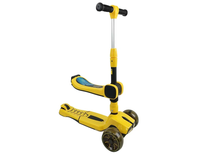 Supermax Pro Max 2 In 1 Kids Foldable Scooter & Ride On Yellow