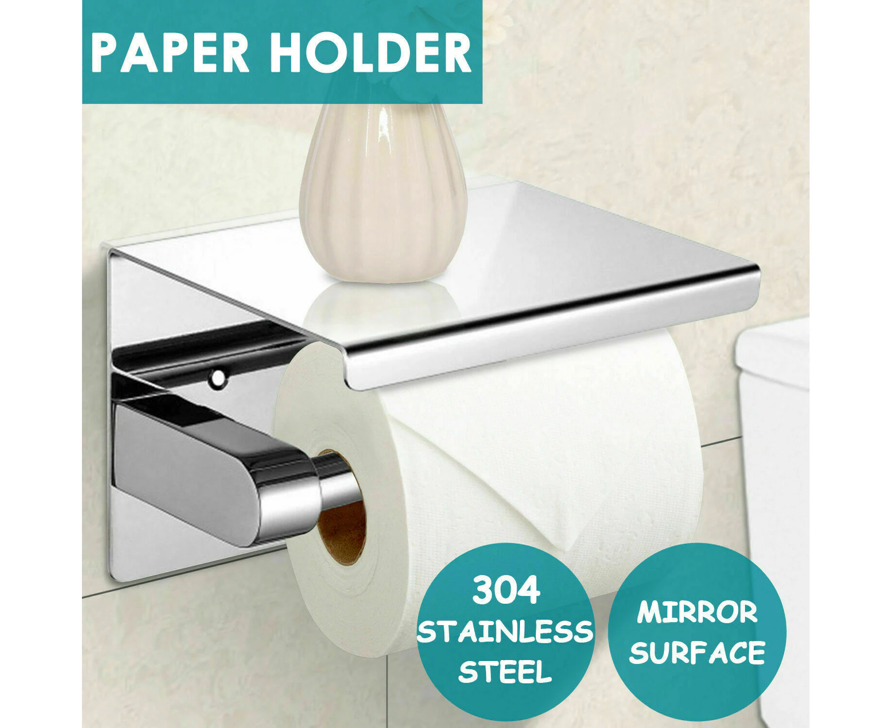 Toilet Paper Holder Roll Bath Tissue Storage Hook Rack Stainless Steel Silver