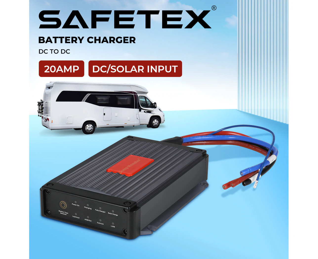 Safetex 12V DC to DC Battery Charger Solar Lithium 20A AGM Caravan RV Trailer