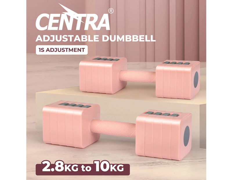 Centra A Pair 2.8KG-10KG Adjustable Dumbbells With Metal Weight Block Set Pink