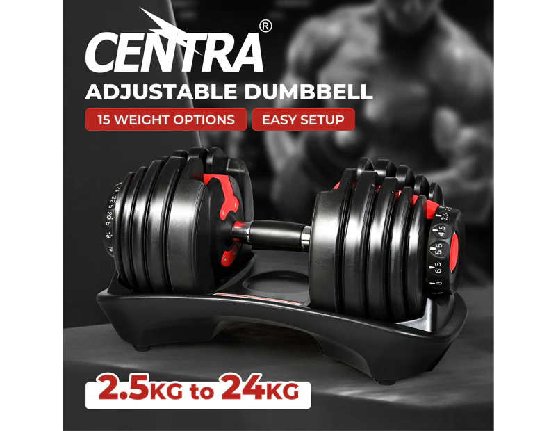 Centra 24kg Adjustable Dumbbell Single Weight Plates Home Gym Fitness Exercise