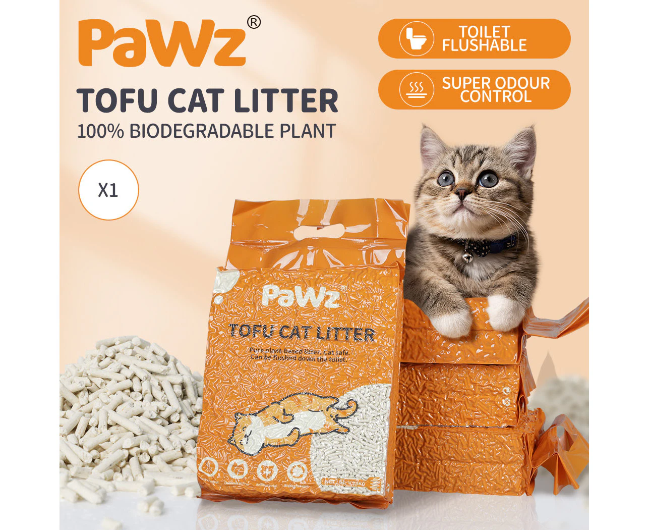 Pawz 2.5kg Tofu Cat Litter Clumping Flushable Fast Super Absorben Natural x1