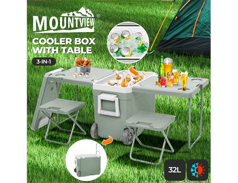 Mountview Cooler Ice Box With Table Chair 32L Portable Wheeled Camping Outdoor