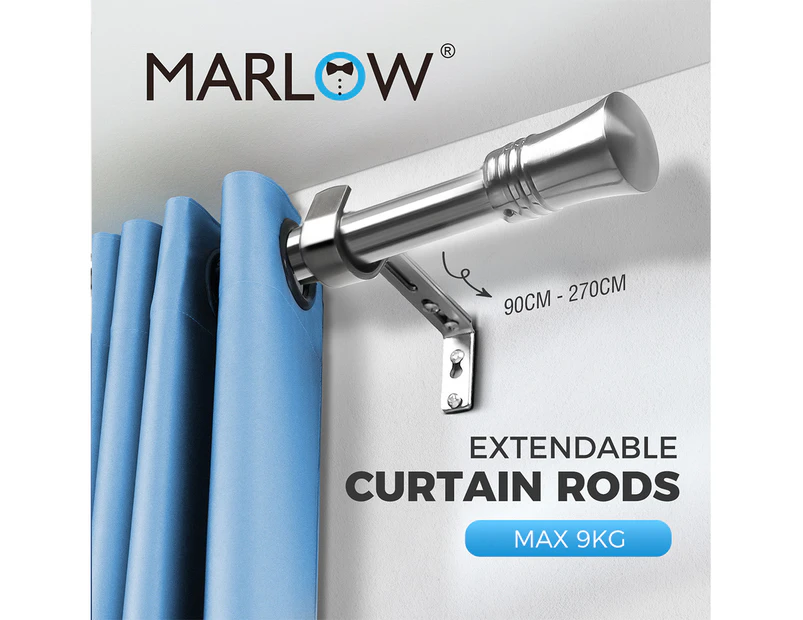 Marlow Satin Nickel Curtain Rod Steel Quiet Rail Pole Pommel Set Adjustable