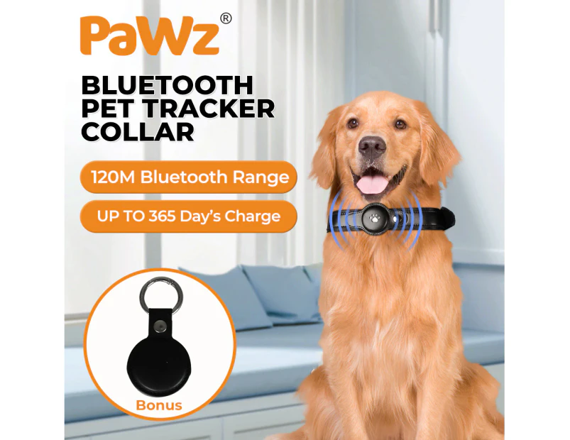 Pawz Bluetooth Pet Tracker Collar Dog Locator GPS Smart Waterproof 120m Black