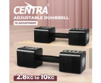 Centra A Pair 2.8KG-10KG Adjustable Dumbbells With Metal Weight Block Set Black