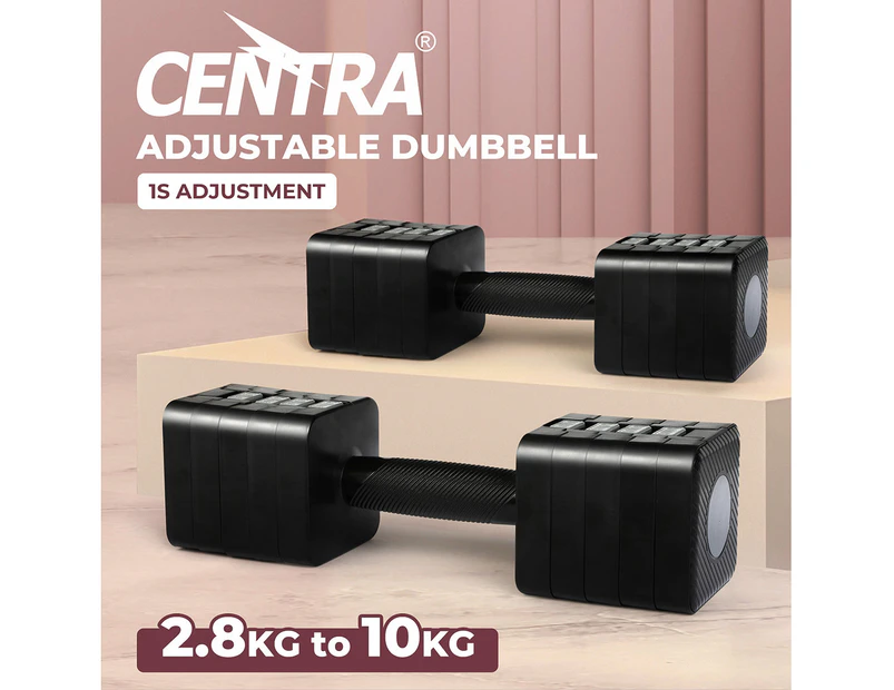 Centra A Pair 2.8KG-10KG Adjustable Dumbbells With Metal Weight Block Set Black