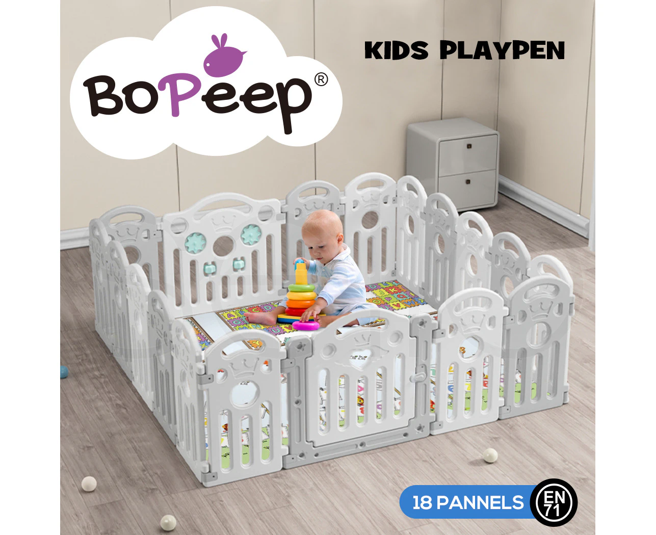 Bopeep Kids Playpen Baby Safety Gate Toddler Fence Child Play Game Toy 18 Panels