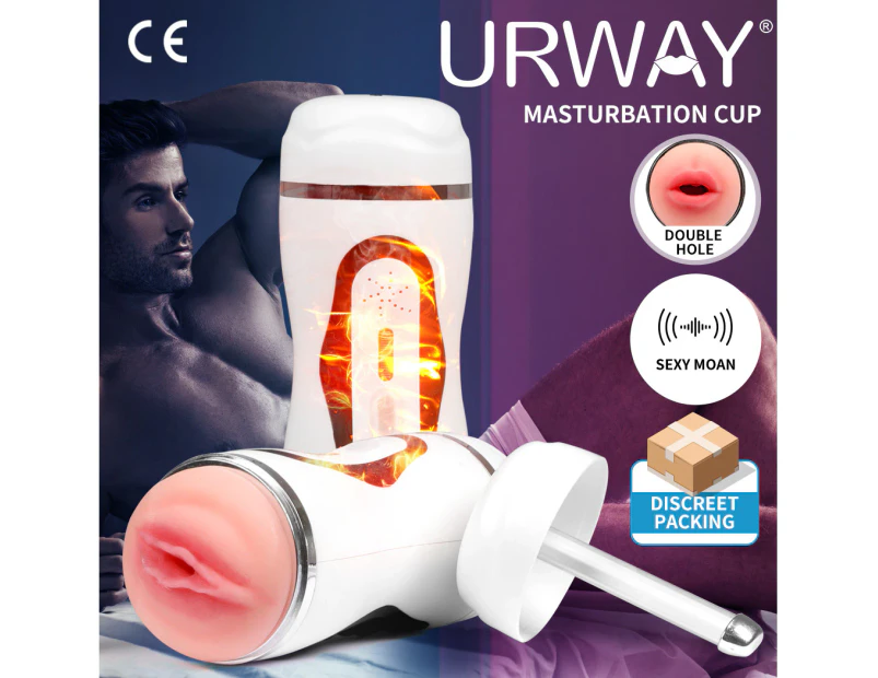 Double Hole Heating Vibrating Masturbator - White