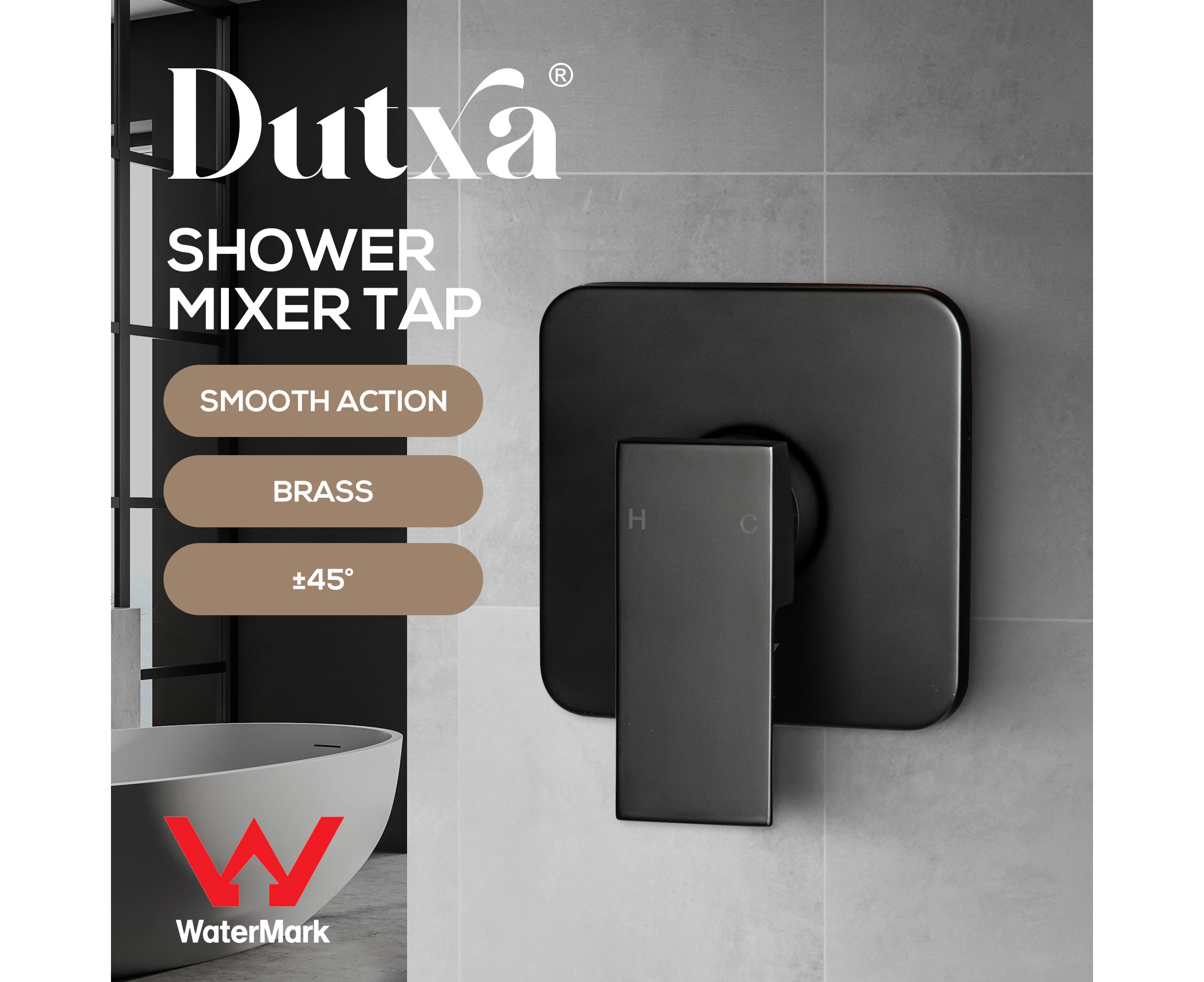 Dutxa Black Single Square Shower Mixer Tap Brass Bath Tap Faucet Wall Mounted