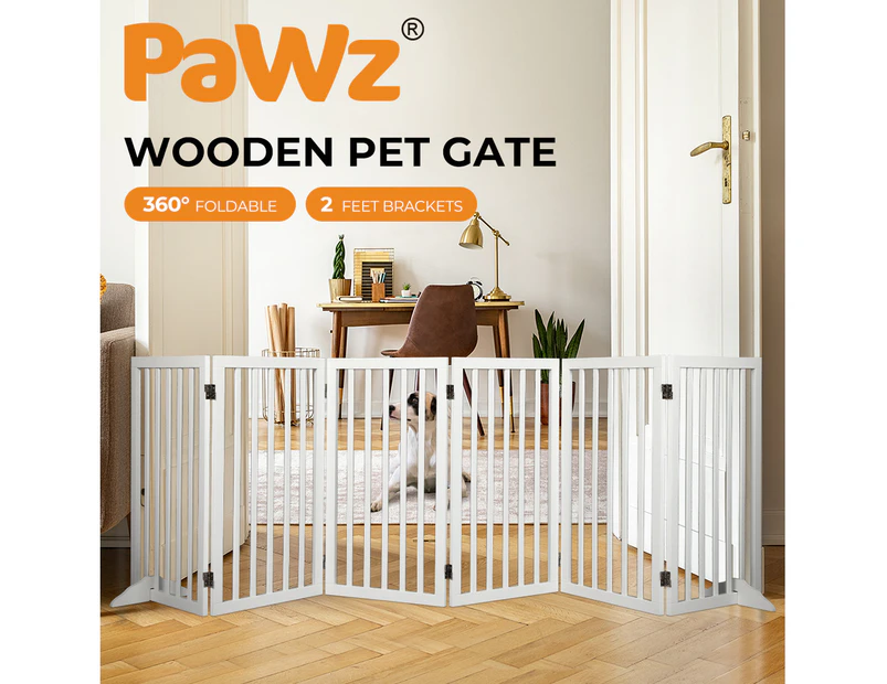 Pawz Wooden Pet Gate Dog Fence Safety Stair Barrier Security Door 6 Panel Large