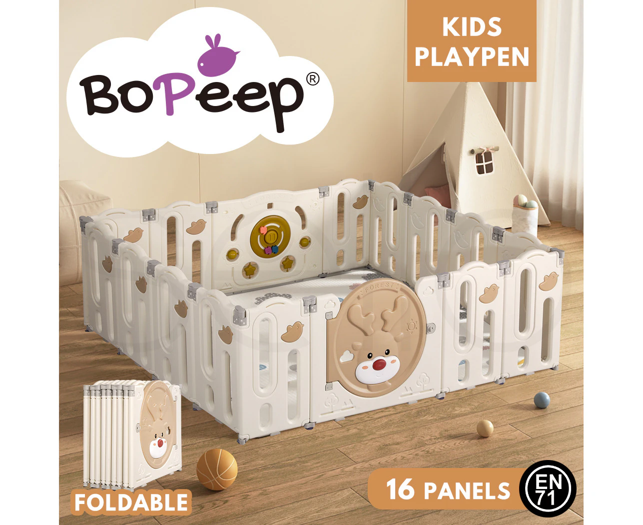 Bopeep Kids Playpen Baby Safety Gate Toddler Fence Child Play Game Toy 16 Panels