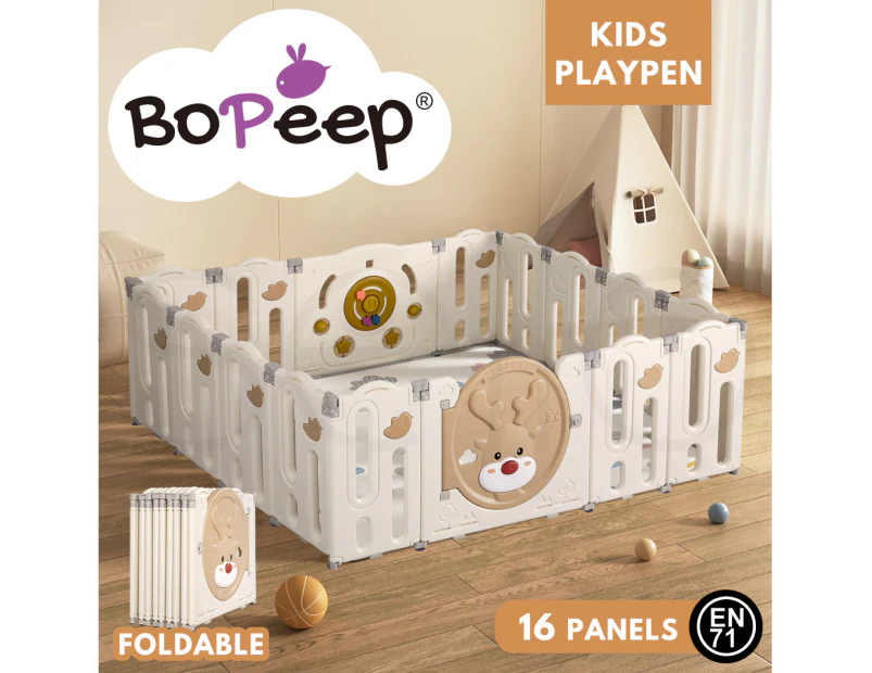 Bopeep Kids Playpen Baby Safety Gate Toddler Fence Child Play Game Toy 16 Panels