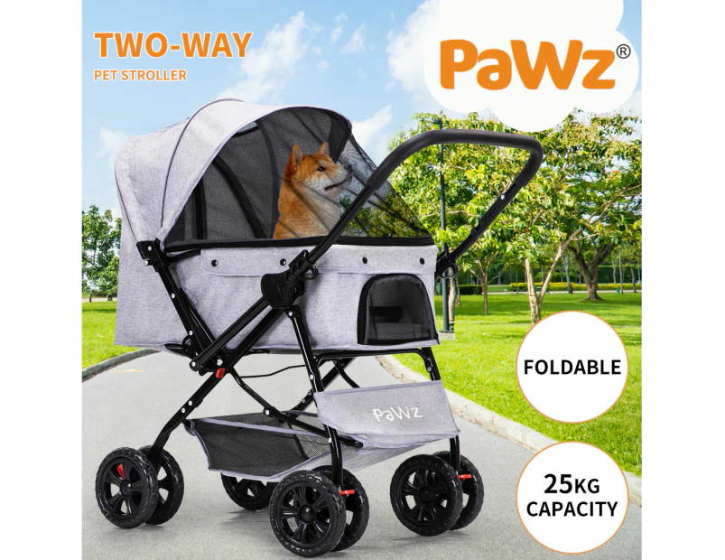 Pawz Pet Stroller Pram Dog Carrier Trailer Strollers 4 Wheels Foldable Large