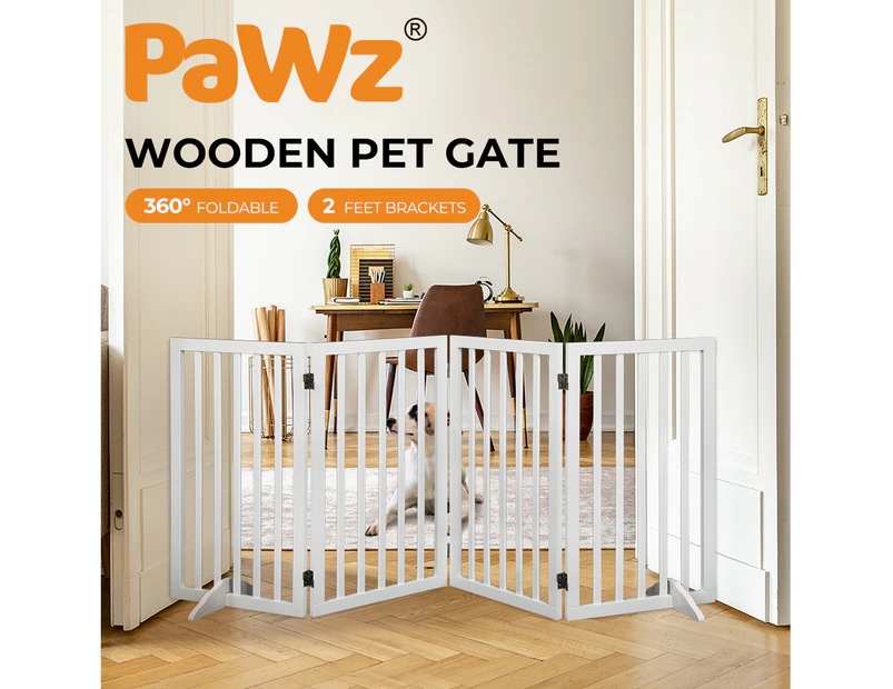 Pawz Wooden Pet Gate Dog Fence Safety Stair Barrier Security Door 4 Panel Large