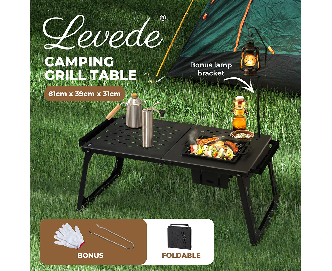 Levede Lightweight Multi-Functional Desk  Portable Outdoor Picnic BBQ Foldable