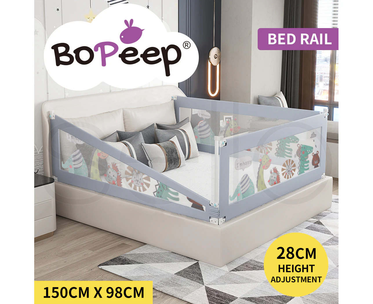 Bopeep Kids Baby Safety Bed Rail Guard Adjustable Folding Child Toddler S Grey