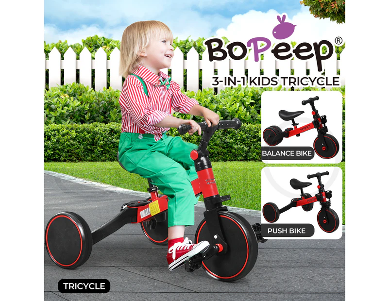 Bopeep Kids Tricycle Toddler Balance Bike 3 in1 Ride on Toys Toddler Push Trike