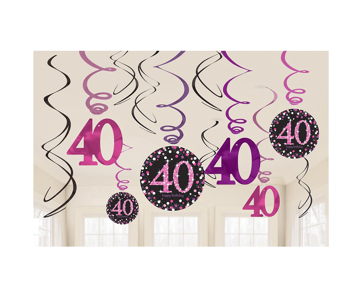 40th Birthday Sparkling Pink Hanging Swirl Decorations