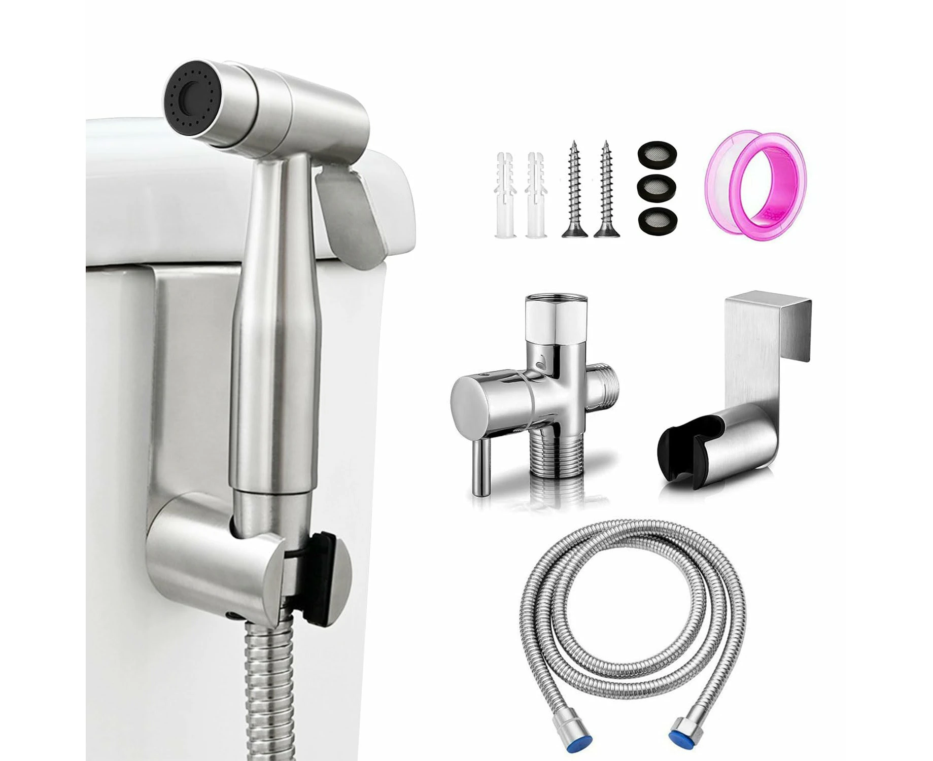 Handheld Toilet Bidet Sprayer For Toilet Variable Spray Pressure With Bidet Hose For Feminine Wash Muslim Shower Stainless Steel Bathroom Jet Sprayer