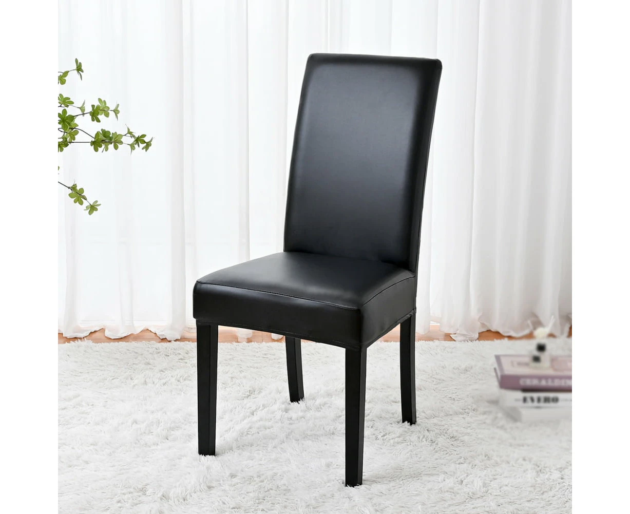 Dining Chair Covers, PU Leather Chair Slipcover Solid Waterproof and Oilproof Stretch Dining Chair Protector Cover  Black